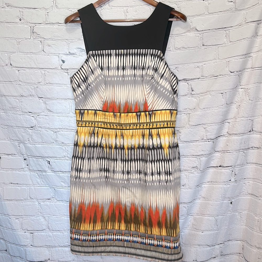 Luxology Black Gray Yellow Sleeveless Dress Size 12 Excellent Condition
